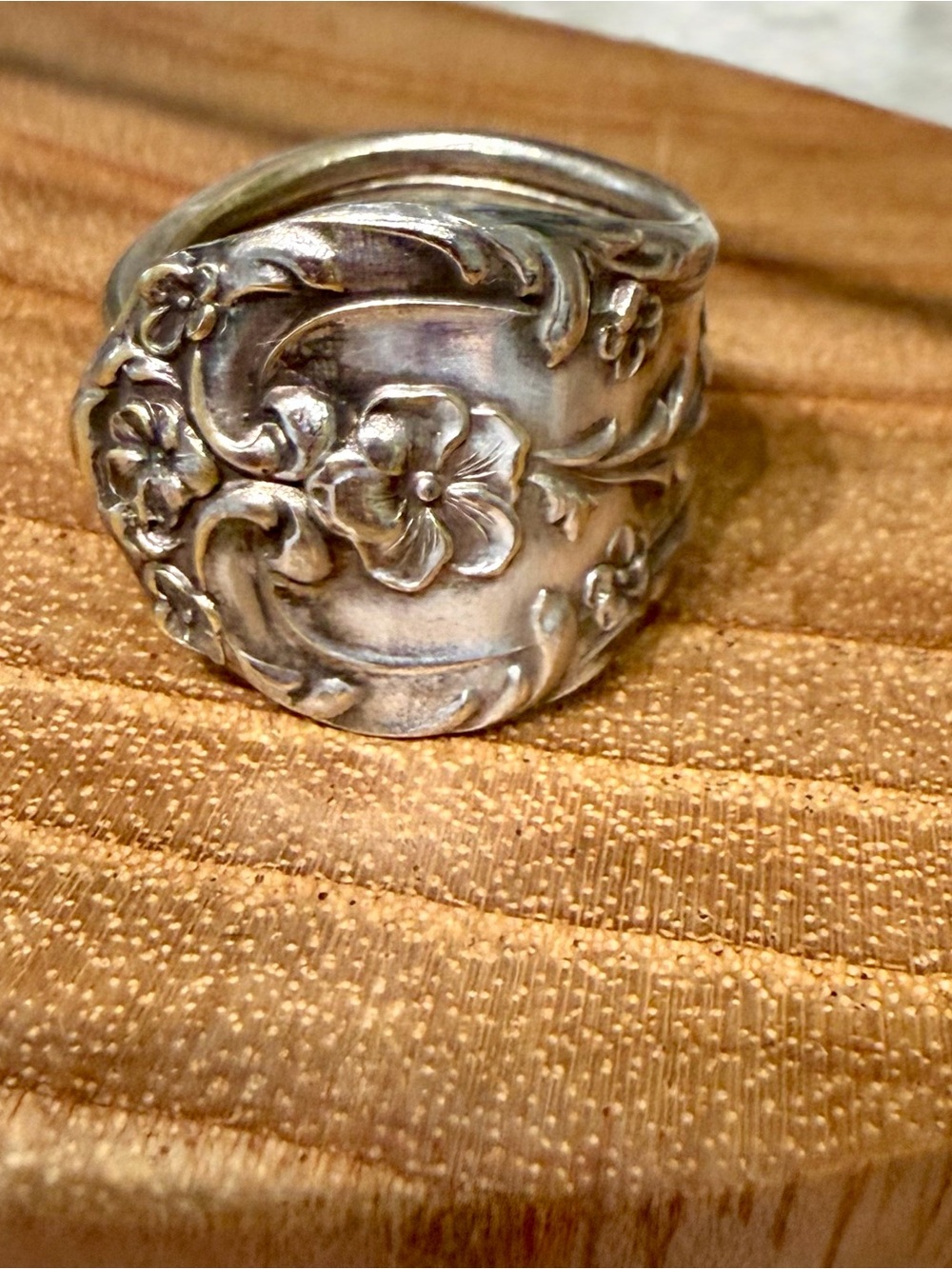 Sterling Silver Floral Spoon Ring - Silver Floral Statement Ring